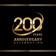 200th Anniversary logo design with golden ring. Logo Vector Illustration