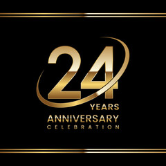 24th Anniversary logo design with golden ring. Logo Vector Illustration