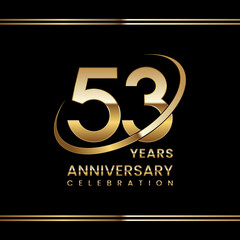 53th Anniversary logo design with golden ring. Logo Vector Illustration