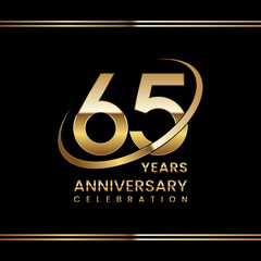 65th Anniversary logo design with golden ring. Logo Vector Illustration