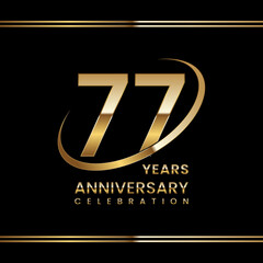 77th Anniversary logo design with golden ring. Logo Vector Illustration