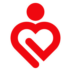 Logotipo del día de San Valentín. Símbolo de salud médica abstracta. Icono aislado con corazón lineal con forma de figura humana con brazos