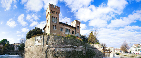 Italian cities and Treviso with Romano Fortunato castle; monuments, historic buildings within the...