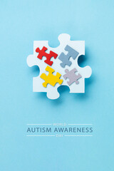 World Autism Awareness Day, ASD, Caring, Speak out, Campaign, Togetherness concept on blue background.