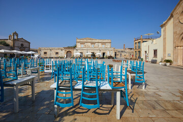 The main square of the historic village Marzamemi, Province of Syracuse, Sicily, Italy