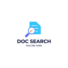 Review search logo design template. Magnifying glass icon with document paper sheet combination. Concept of analysing, correcting, evaluating, surveying, etc. 
