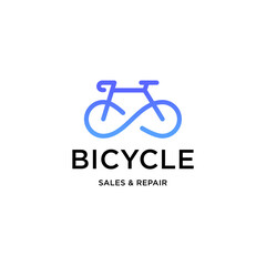 Fototapeta premium Bicycle shop logo design vector image, line style logo 