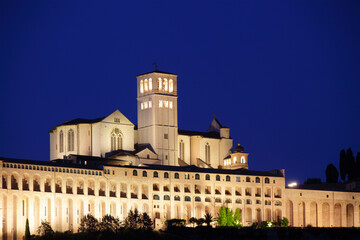 Fototapeta na wymiar Basilica of San Francesco d'Assisi at dusk, Assisi, Italy
