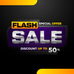 Flash sale banner background, vector design template for promotional and discount events and social media post