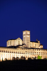 Fototapeta na wymiar Basilica of San Francesco d'Assisi at dusk, Assisi, Italy