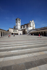 The Lower and Upper basilicas and the portico, as seen from the Lower Plaza of St. Francis, Assisi, Italy