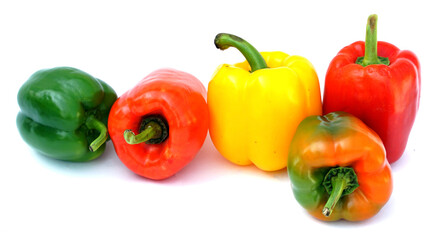 Colorful bell peppers on a white background. soft and selective focus.