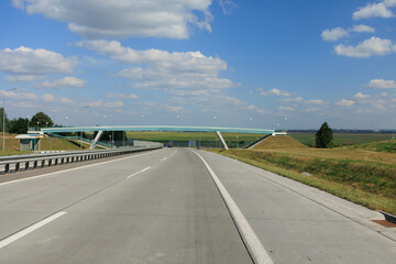 Bridge, roadside and asphalt, blue sky in the city streets in public places.