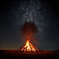 A roaring campfire outdoors. 