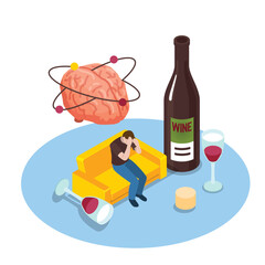 Hangover after drinking alcohol isometric 3d vector illustration concept for banner, website, illustration, landing page, flyer, etc.
