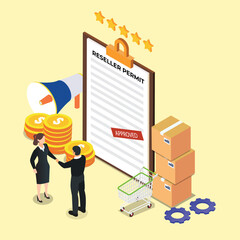 Distributor approve reseller permit isometric 3d vector illustration concept for banner, website, illustration, landing page, flyer, etc.