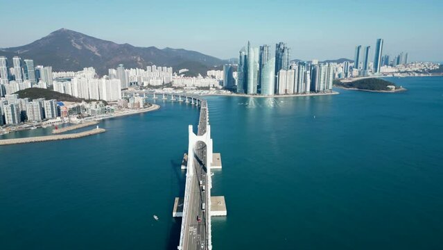 Gwangan bridge and Marine City Aerial view in Busan, South Korea