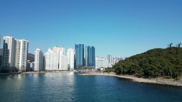 Dongbaek park and Marine city Aerial view in Busan, South Korea