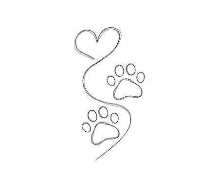 line art illustration pet care, dog footprint. Dog paw tattoo idea, dog footprint
