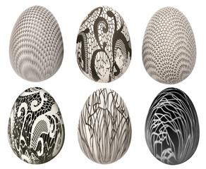 Contemporary black and white graphic artistic easter decoration eggs isolated