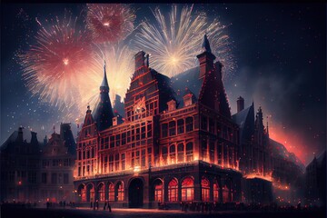 Fototapeta na wymiar New year's fireworks in Belgium, generative ai