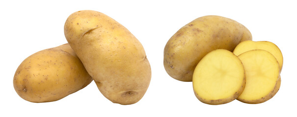 young potatoes and sliced isolated, transparent png, collection, PNG format, cut out.