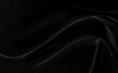 Black gray satin dark fabric texture luxurious shiny that is abstract silk cloth background with patterns soft waves blur beautiful.
