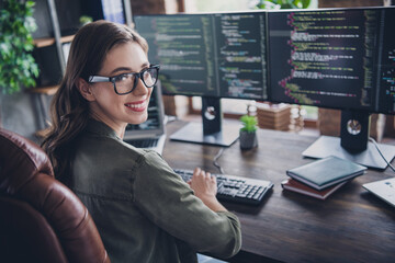 Photo of professional developer hardware engineer working modern program site renew operating...