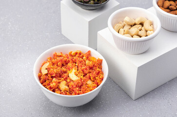 Gajar ka halwa is a delicious carrot-based sweet dessert pudding from Punjab, India. Served in winters, weddings and festivals.