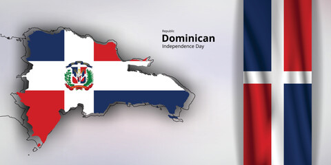  happy independence day of republic dominican, map, flag - obrazy, fototapety, plakaty
