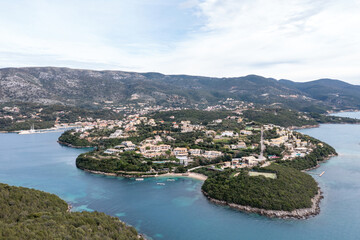 Fototapeta na wymiar Sivota Greece. Aerial view of Syvota sandy beach, Epirus Ionian coast.