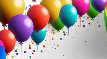 Birthday or anniversary party in motion with full of colorful balloons with rainbow colors , use it as a background or greeting or setup party room.  Generative  Ai      