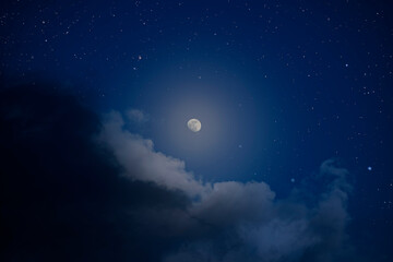 Fototapeta na wymiar Moonlit night sky with clouds and stars