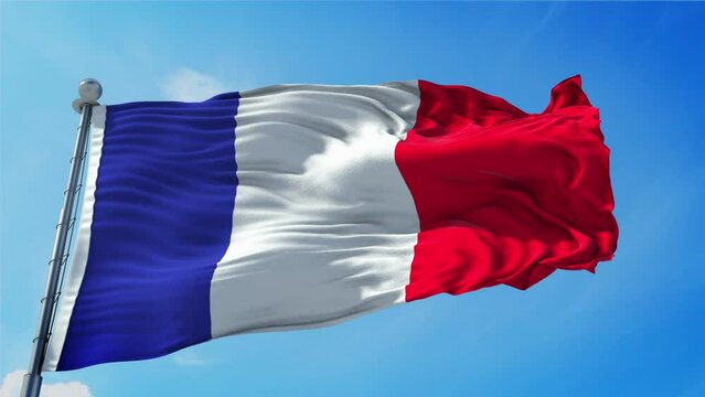 France Flag Loop. Realistic 4K. 30 fps flag of the France. French flag waving in the wind. Seamless loop with highly detailed fabric texture.