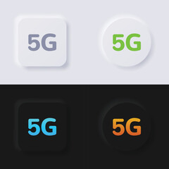 5G Internet connection icon set, Multicolor neumorphism button soft UI Design for Web design, Application UI and more, Button, Vector.