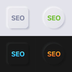 Search Engine Optimization icon set, Multicolor neumorphism button soft UI Design for Web design, Application UI and more, Button, Vector.