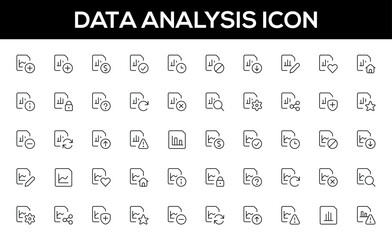 Data icon, data analysis, statistics, analytics vector editable stroke, minimal thin line web icon set. Outline icons collection. Simple vector illustration