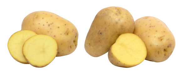 young potatoes and sliced isolated, transparent png, collection, PNG format, cut out.