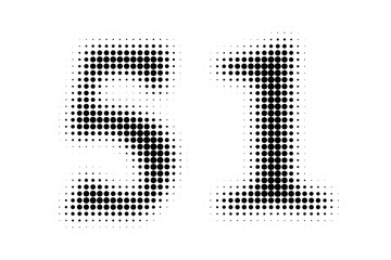 Number 51 Halftone. Pop art style. Halftone dotted backdrop. Design for web banners, wallpaper,sites vector illustration. Abstract Halftone Dotted Number.