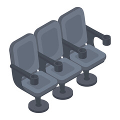 Isometric movie theatre chairs. Cinema seat for watching film on big screen, cinema empty chairs flat vector illustration on white background