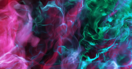 Colored purple and green smoke mist fog. Abstract 3d render