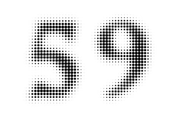 Number 59 Halftone. Pop art style. Halftone dotted backdrop. Design for web banners, wallpaper,sites vector illustration. Abstract Halftone Dotted Number.