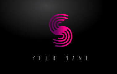 S Magenta Lines Letter Logo. Creative Line Letters Vector Template.