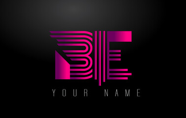 BE Magenta Lines Letter Logo. Creative Line Letters Vector Template.