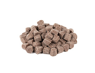 Pile of chocolates in the shape of diamonds isolated on a white background.