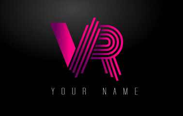 VR Magenta Lines Letter Logo. Creative Line Letters Vector Template.