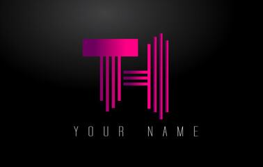 TH Magenta Lines Letter Logo. Creative Line Letters Vector Template.