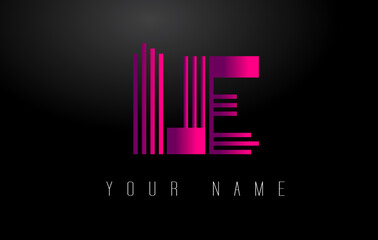 LE Magenta Lines Letter Logo. Creative Line Letters Vector Template.