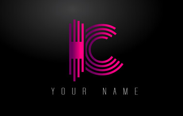IC Magenta Lines Letter Logo. Creative Line Letters Vector Template.