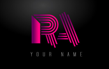 RA Magenta Lines Letter Logo. Creative Line Letters Vector Template.